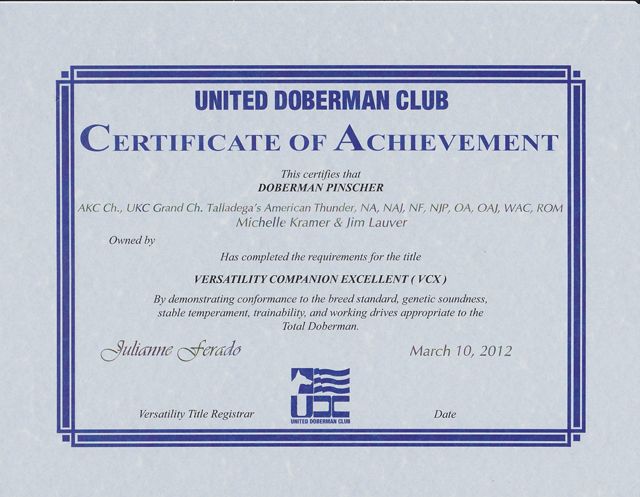 VCX Certificate from the UDC